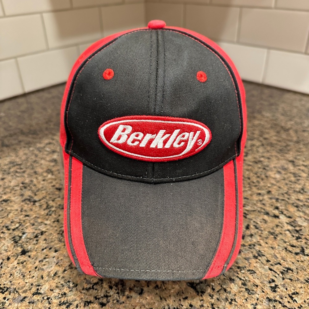 Berkley Fishing Signatures Adjustable Strap Back‎ Hat Cap Red Black Cotton
